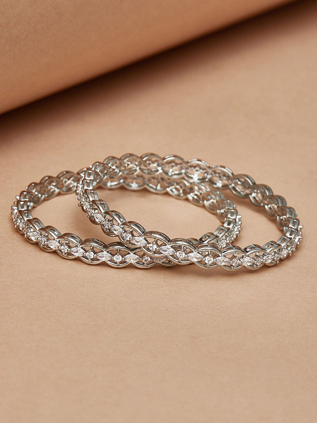 Voylla Silver-Plated White Gemstones Studded Bangles