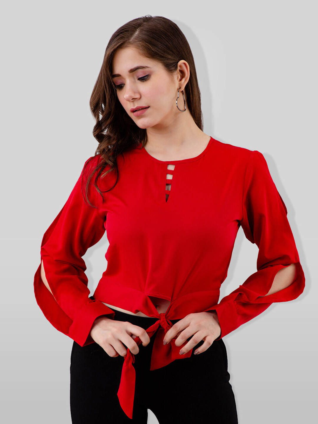 Fuchsia  Red Keyhole Neck Top