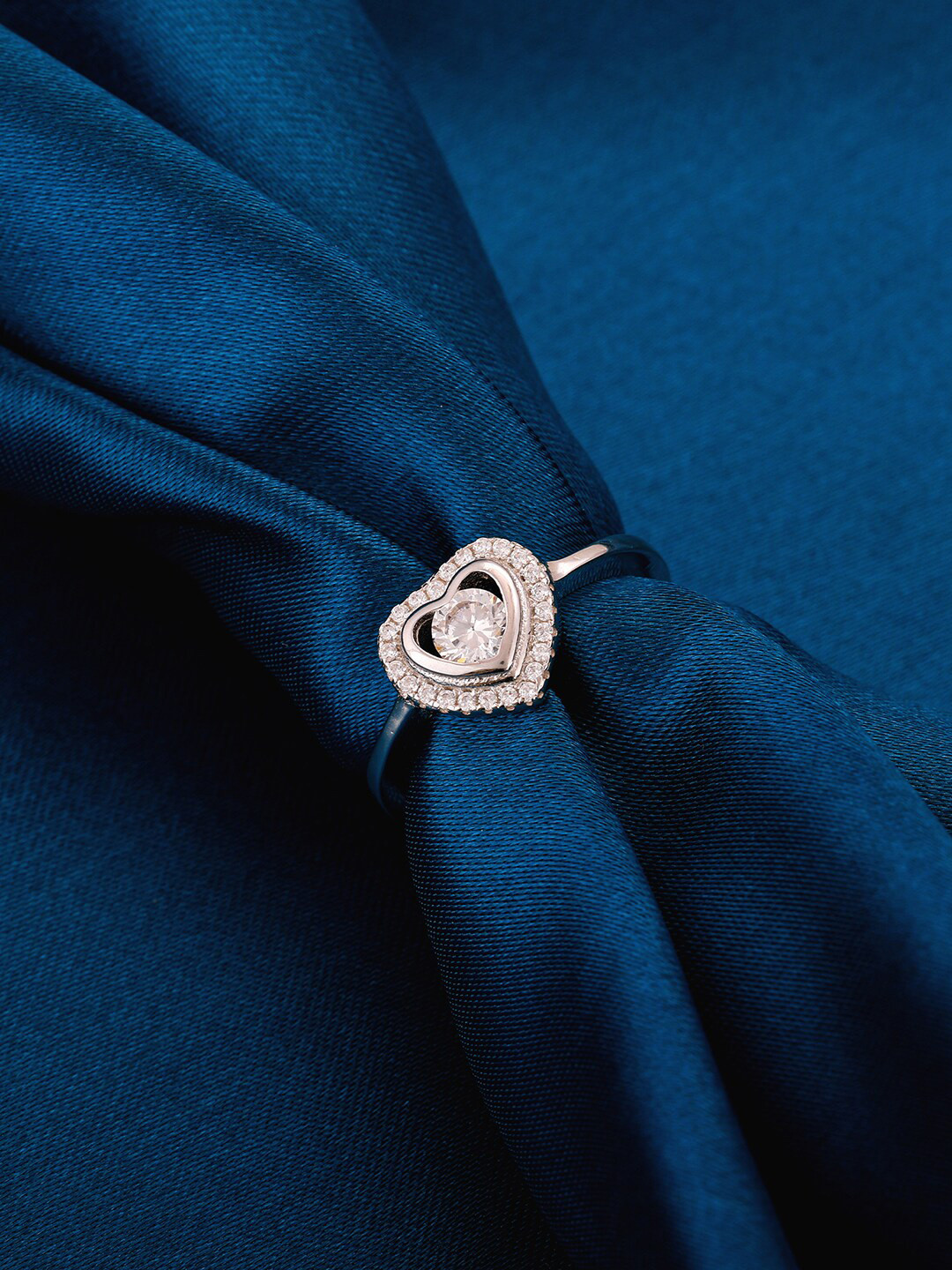 GIVA Women White & 92.5 Sterling Silver Rhodium-Plated CZ -Studded Adjustable Finger Ring