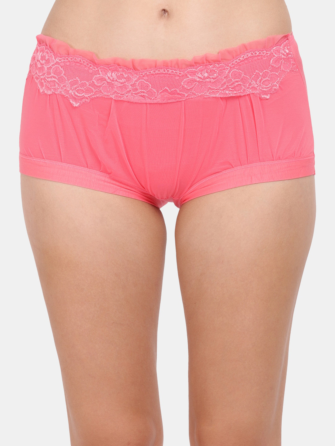 Amour Secret Women Coral Solid Nylon Lace Detail Anti Odour Hipsters Briefs