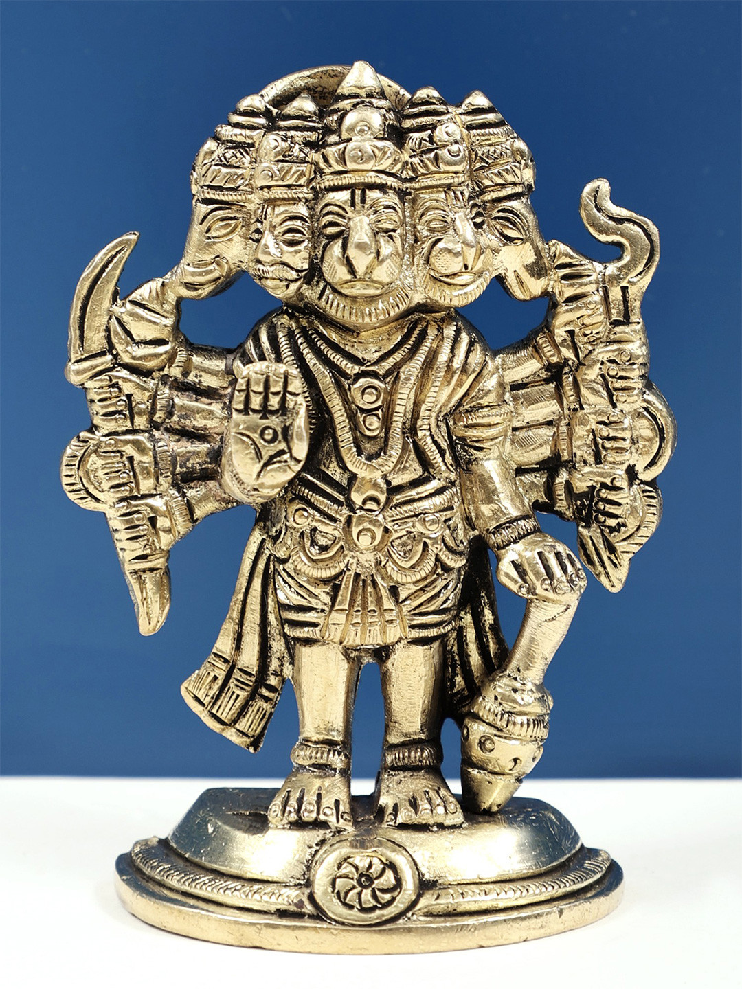 Exotic India Brass Ten Armed Panchamukhi Hanuman with Abhay Mudra Showpiece