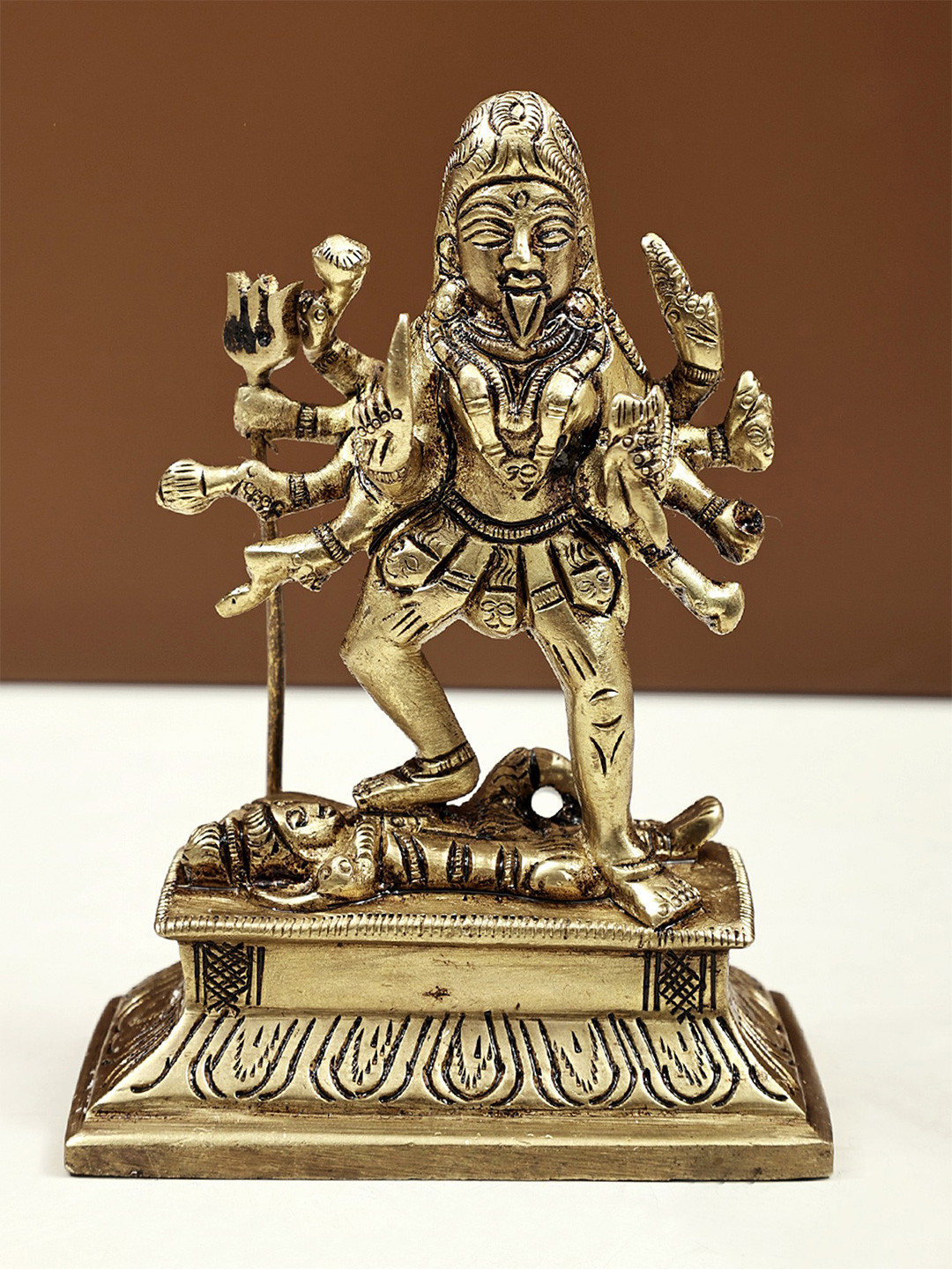 Exotic India Gold-Toned & Black Religious Devi Kali Maa Idol Showpiece