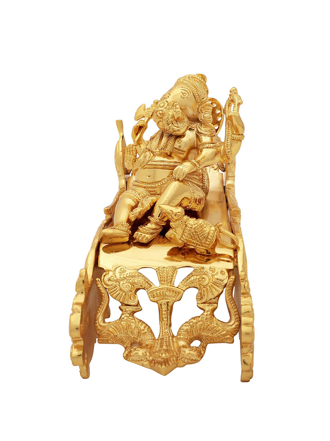 Exotic India Brass Gold Plated Ganesha Relaxing on a Peacock Recliner Showpiece