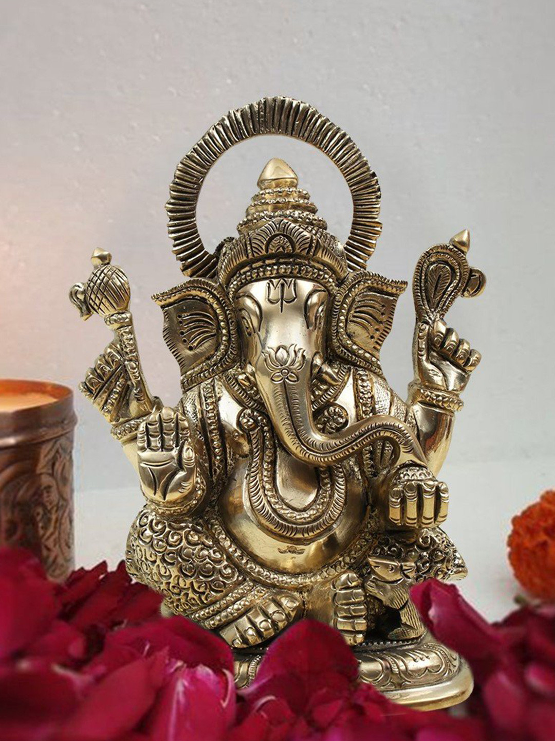 Exotic India Gold-Toned Bhagwan Ganesha Brass Showpiece