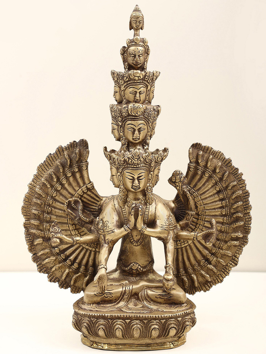 Exotic India Gold Toned Tibetan Buddhist Deity Eleven Headed Avalokiteshvara Showpiece