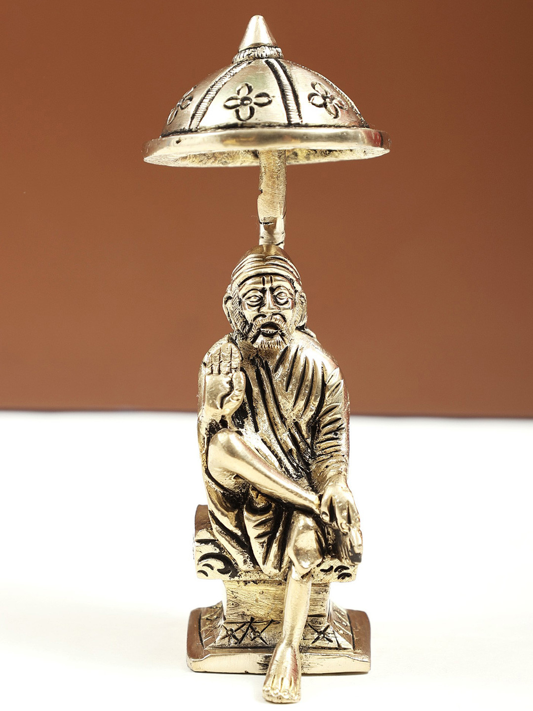 Exotic India Gold-Toned & Black Shirdi Sai Baba Religious Statue Showpiece