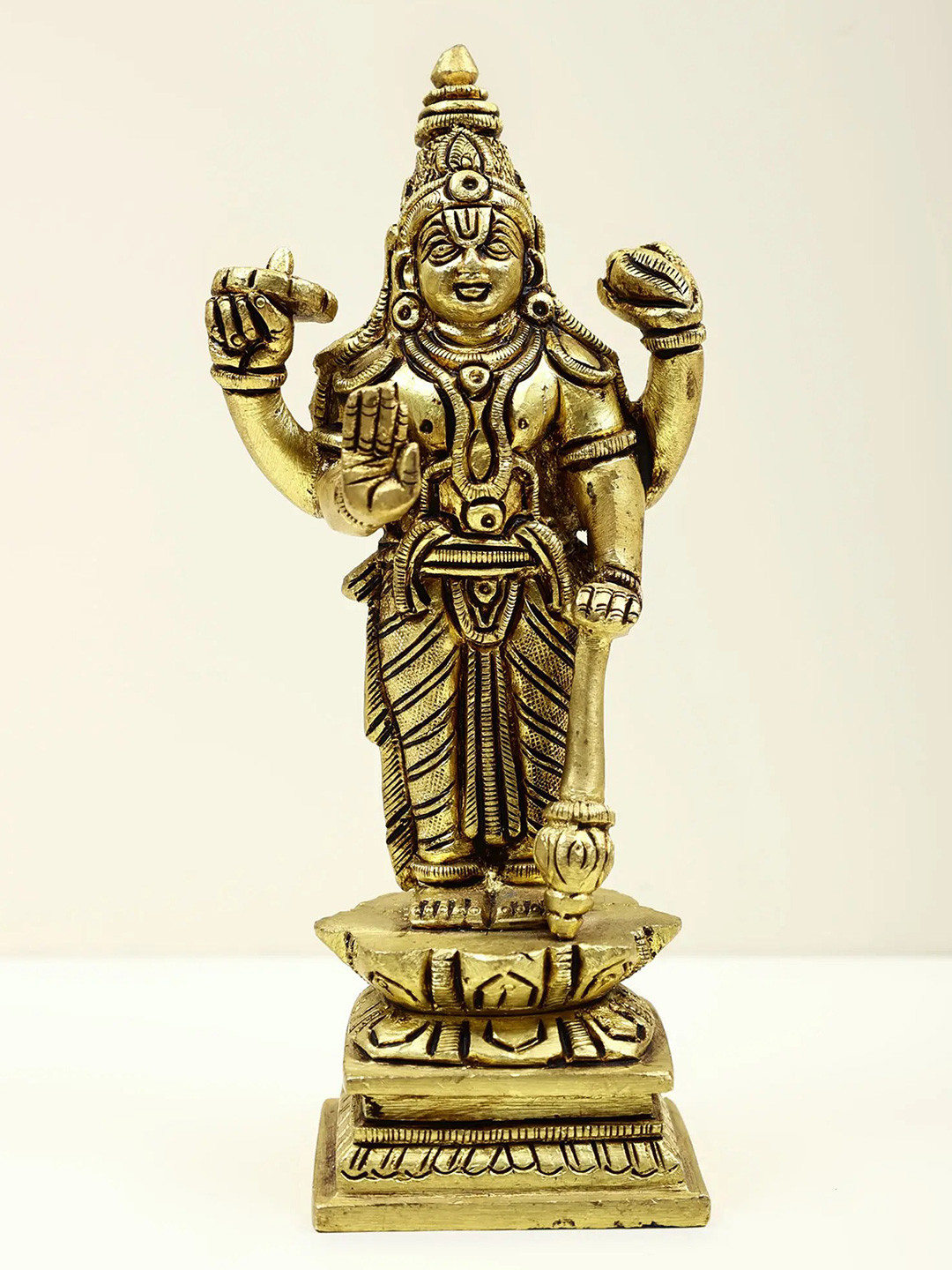 Exotic India Gold Toned Standing Vishnu Religious Idol Showpiece