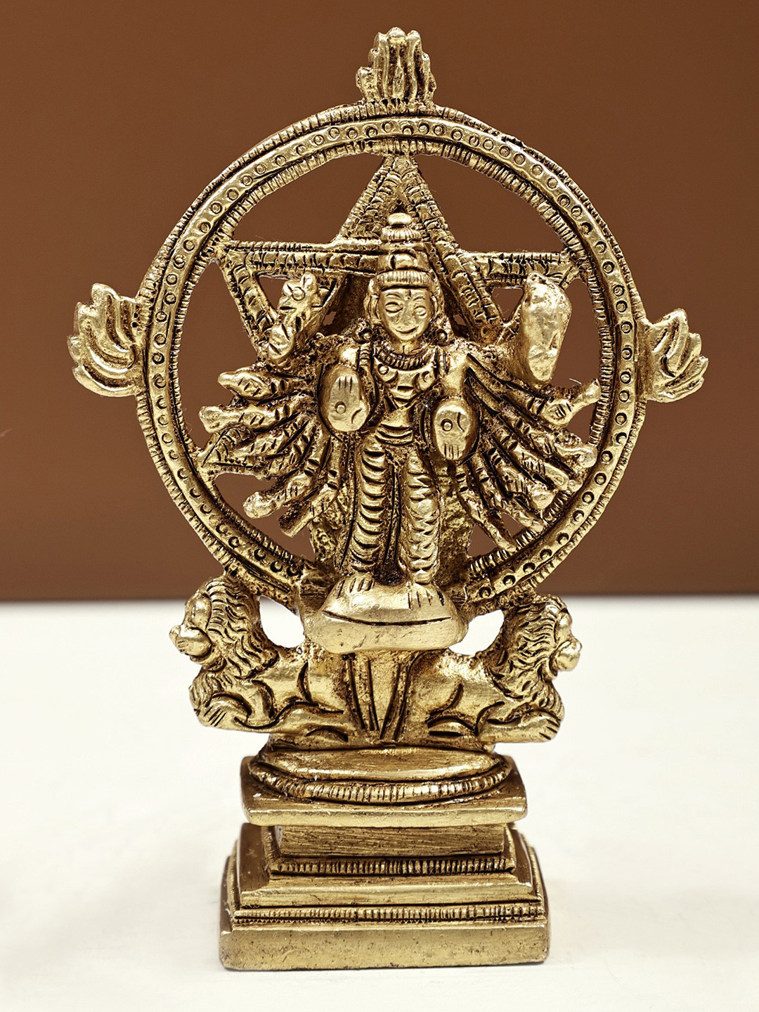 Exotic India Gold-Toned Religious Sudarshana Vishnu with Narasimha on Reverse Showpiece