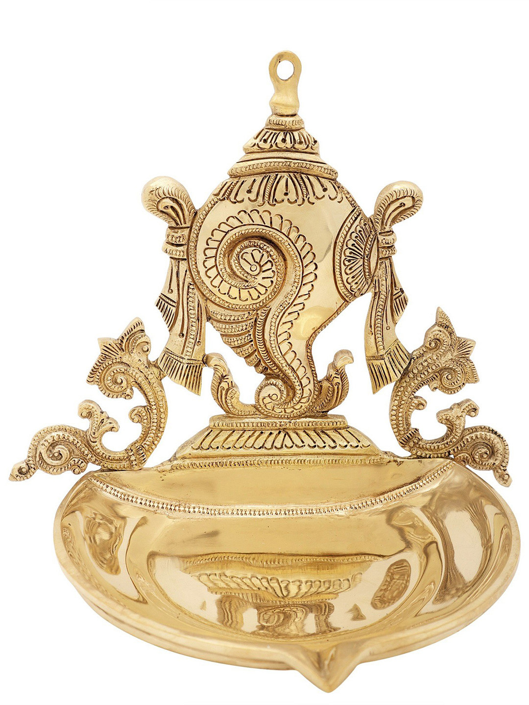 Exotic India Brass Conch Wick Lamp Vaishnava Symbol