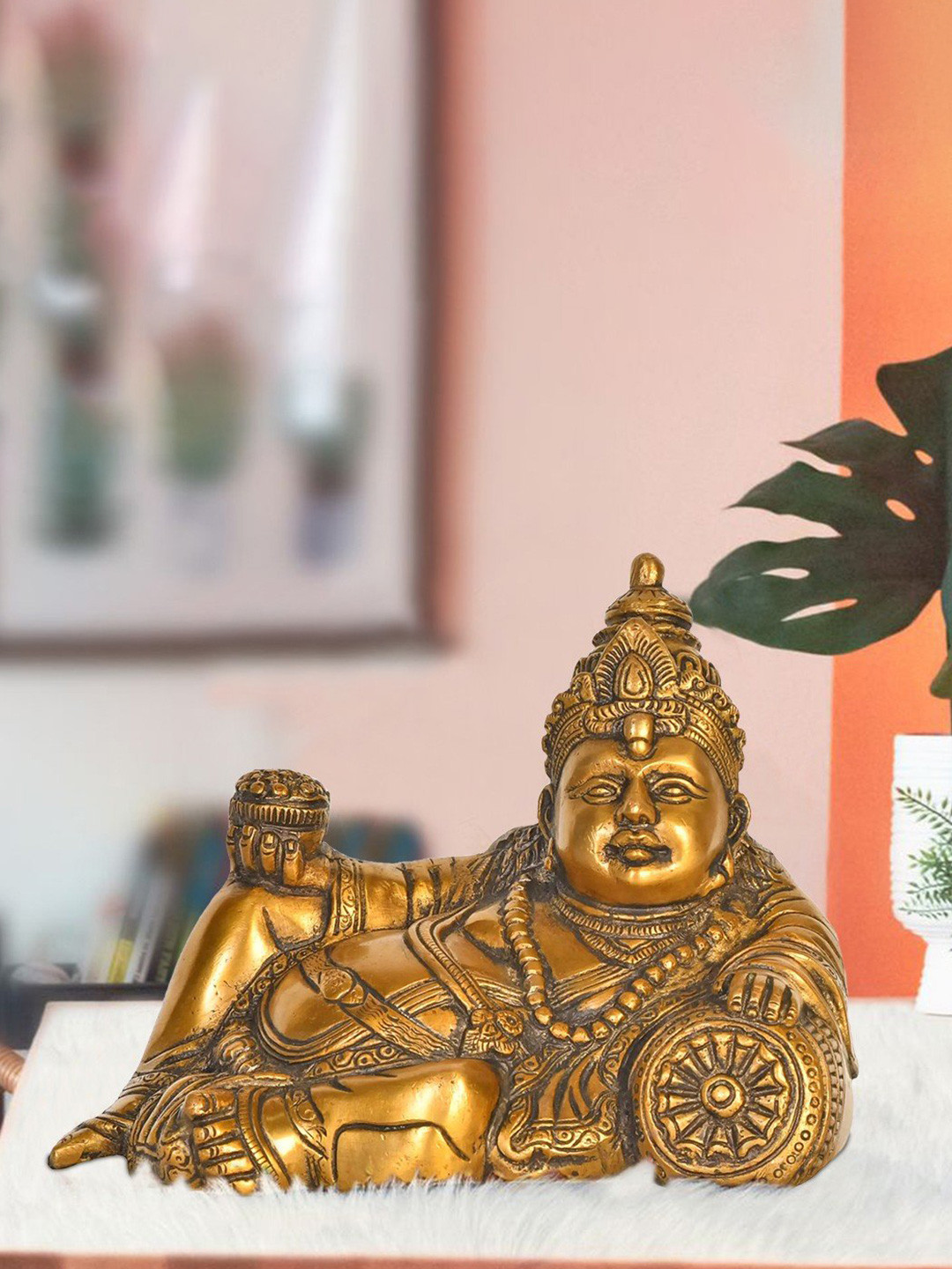 Exotic India Gold-Toned Kubera The God of Wealth Brass Showpiece