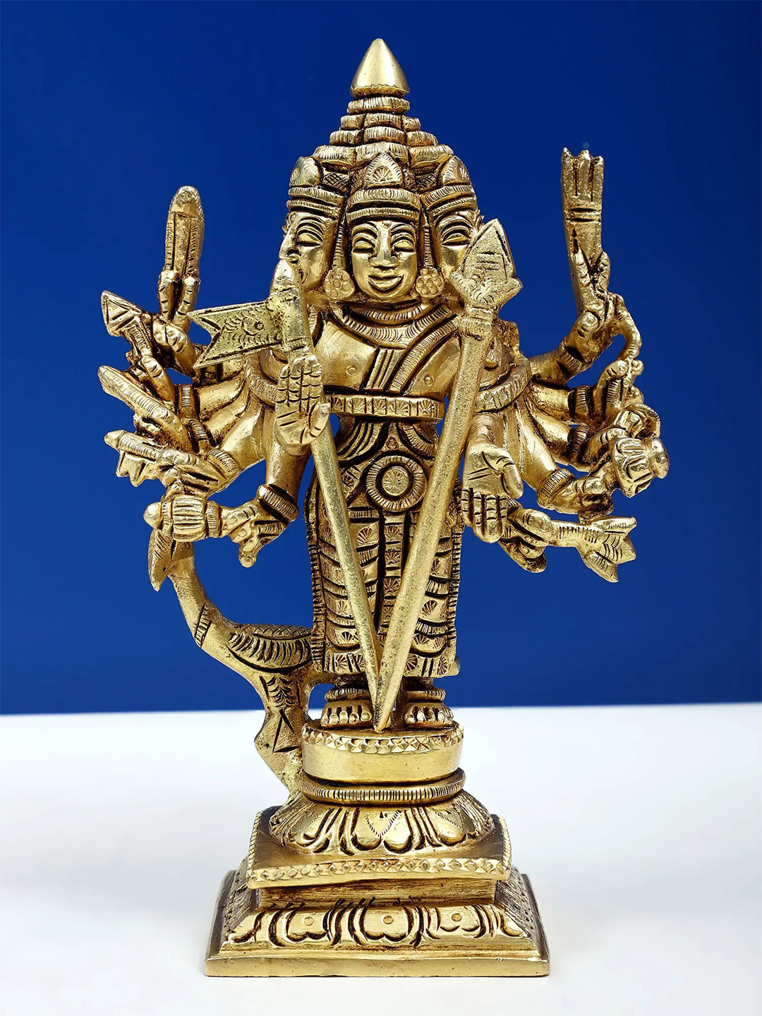 Exotic India Gold Toned Lord Shanmugar Religious Showpiece