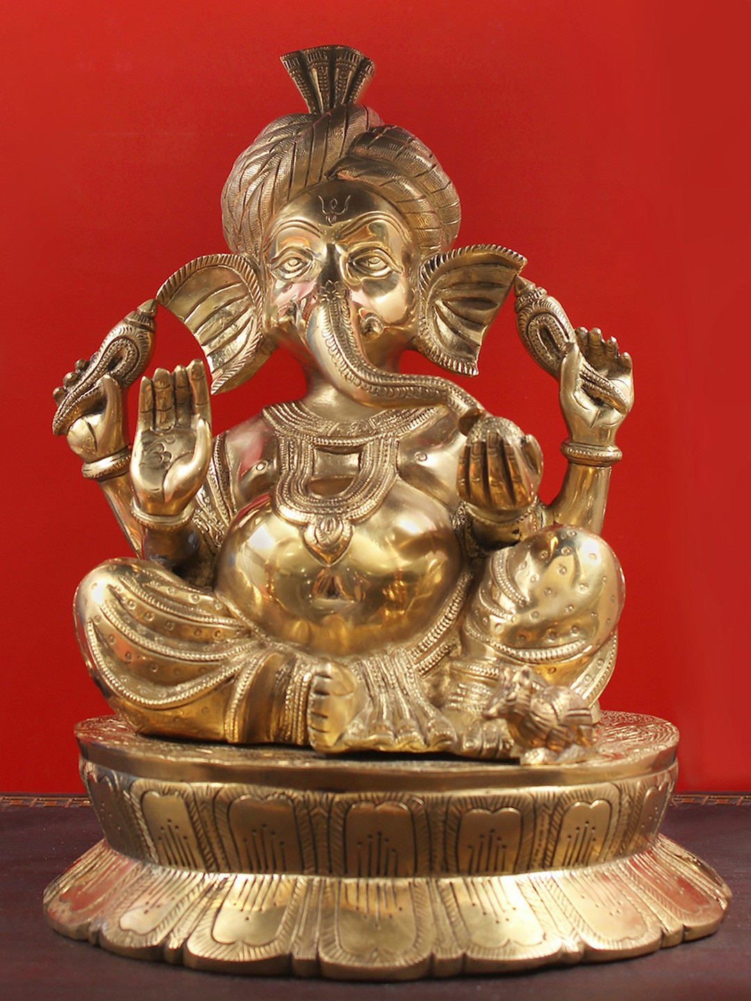 Exotic India Gold Toned Pagdi Ganesha Religious Idol Showpiece