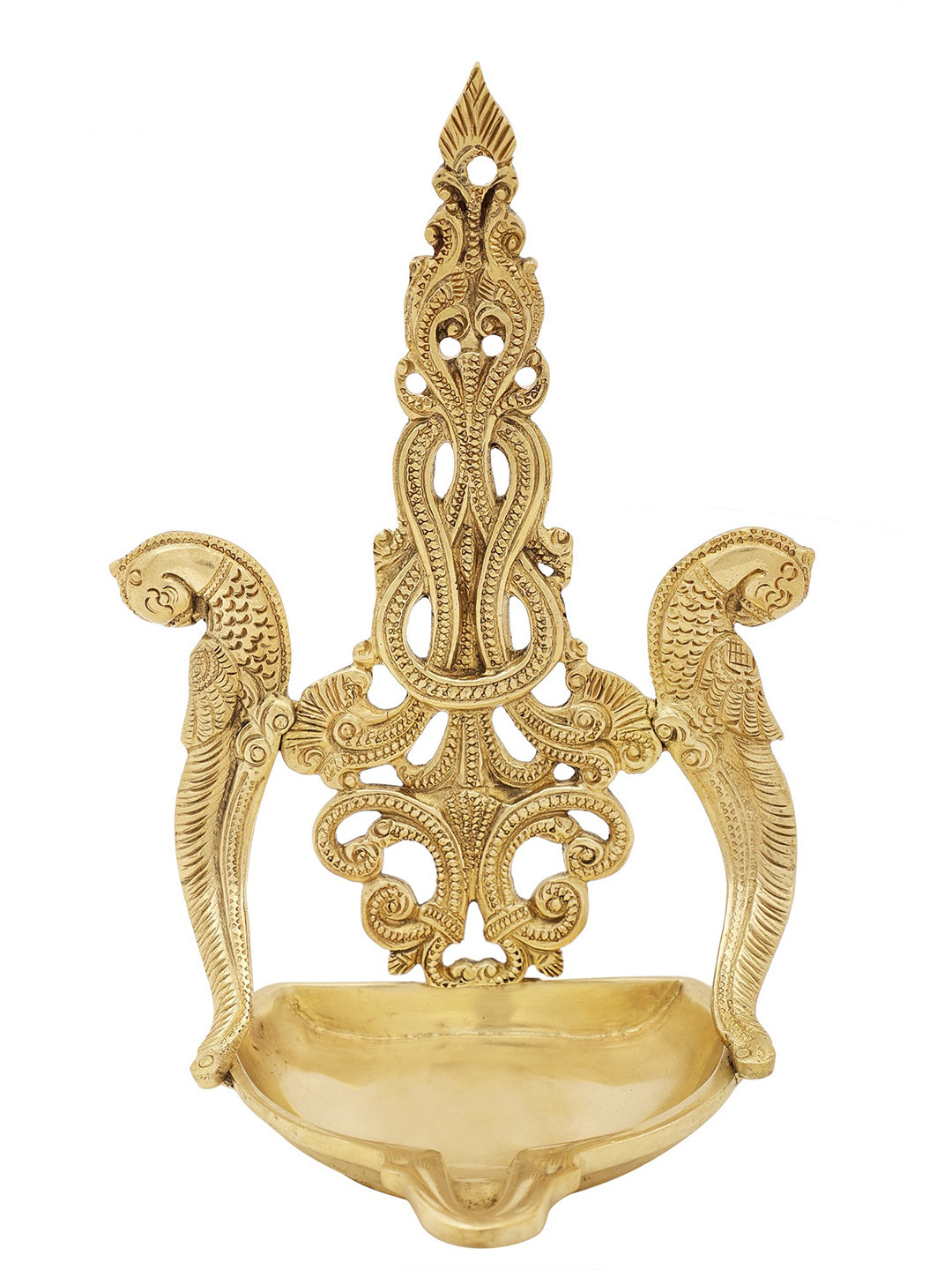 Exotic India Gold Toned Couple of Parrot Wick Lamp Showpiece