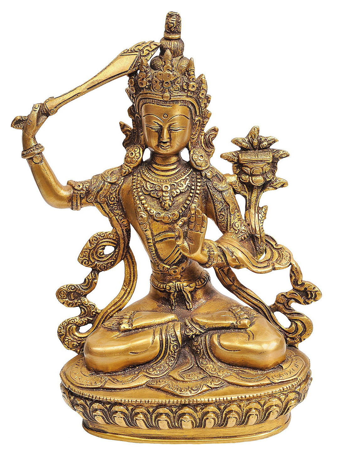 Exotic India Gold-Toned Religious Buddhist Deity Manjushri Idol Showpiece