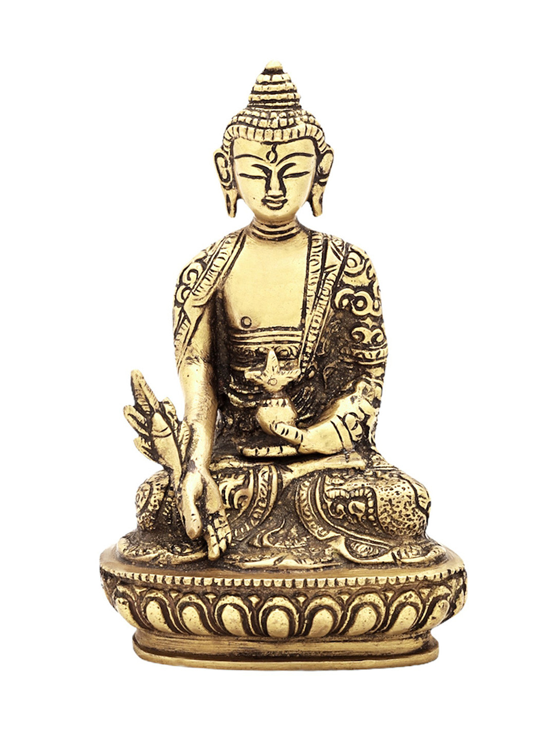 Exotic India Gold-Toned & Black Lord Buddha Brass Showpiece