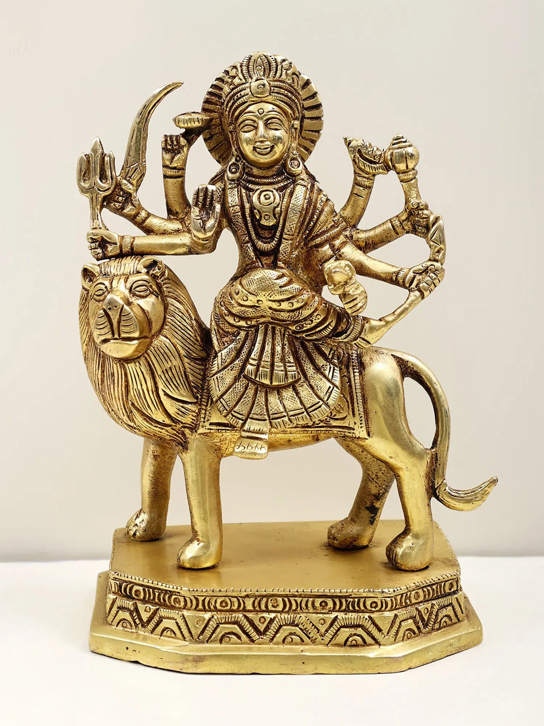 Exotic India Gold Toned Eight Armed Goddess Durga Religious Idol Showpiece