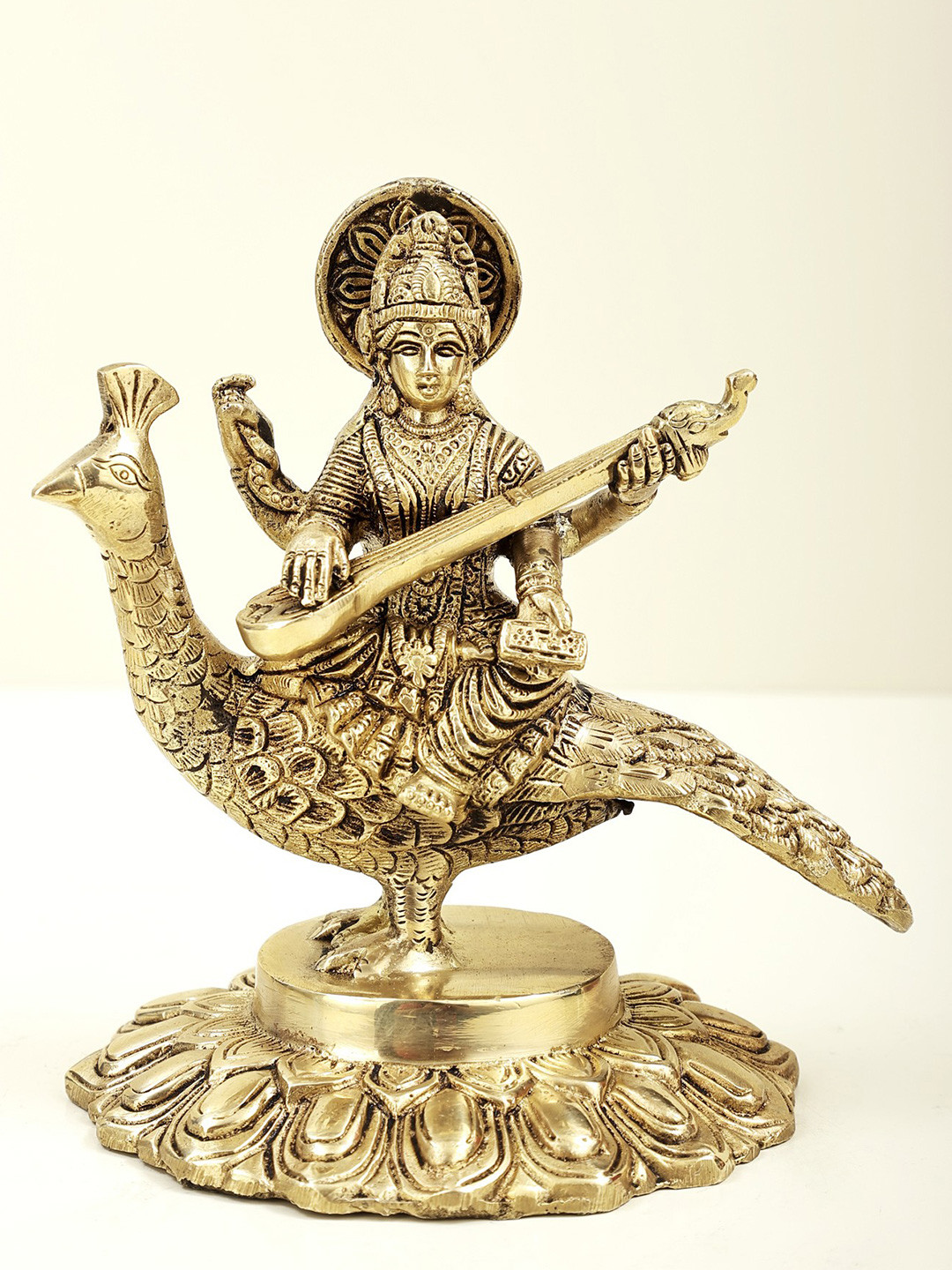 Exotic India Gold Toned Gooddess Saraswati Showpiece