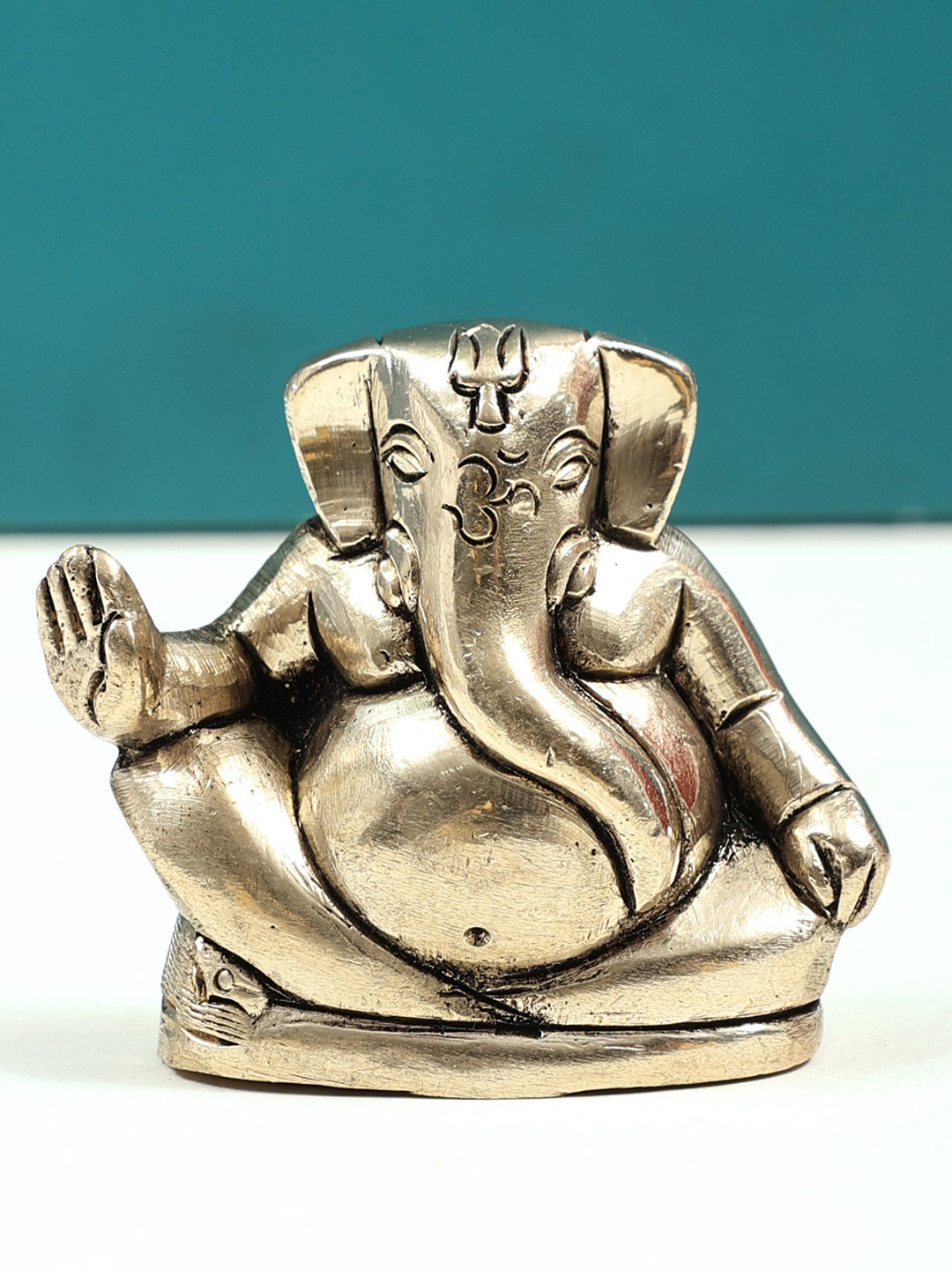 Exotic India Gold Toned Good Luck Ganesha Religious Idol Showpiece