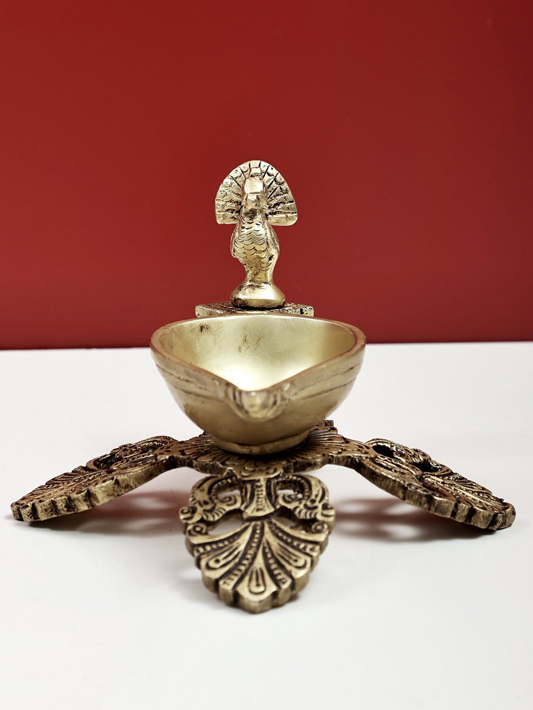 Exotic India Peacock One Wick With Stand Oil Lamp Pooja Essential