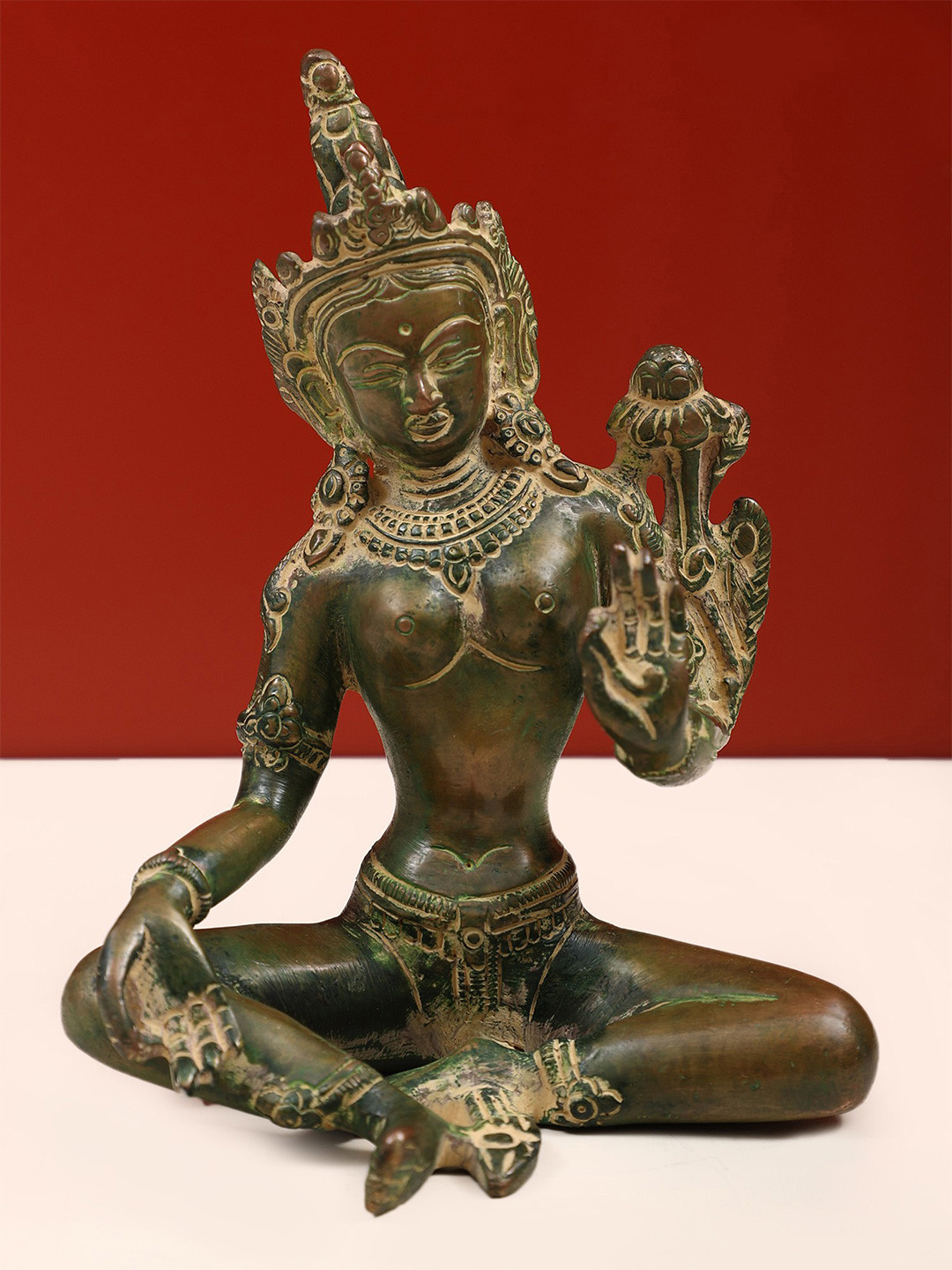 Exotic India Gold-Toned Small Tibetan Buddhist Goddess Green Tara In Brass Showpieces