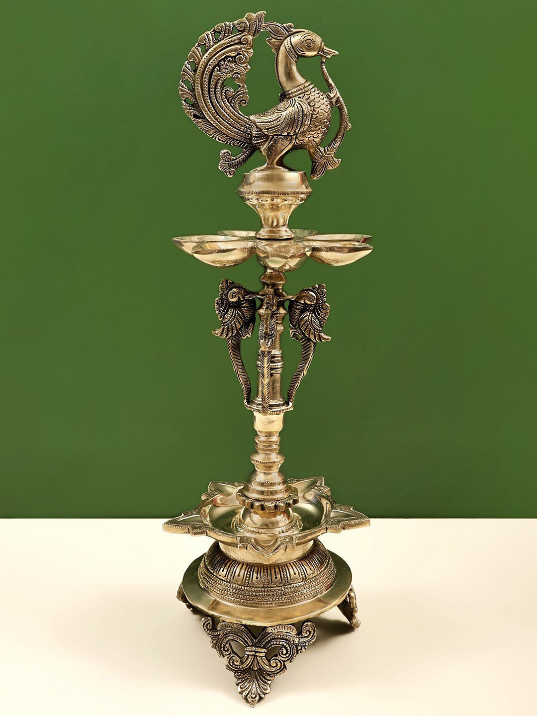 Exotic India Multiple Wicks Peacock Lamp Pooja Essential