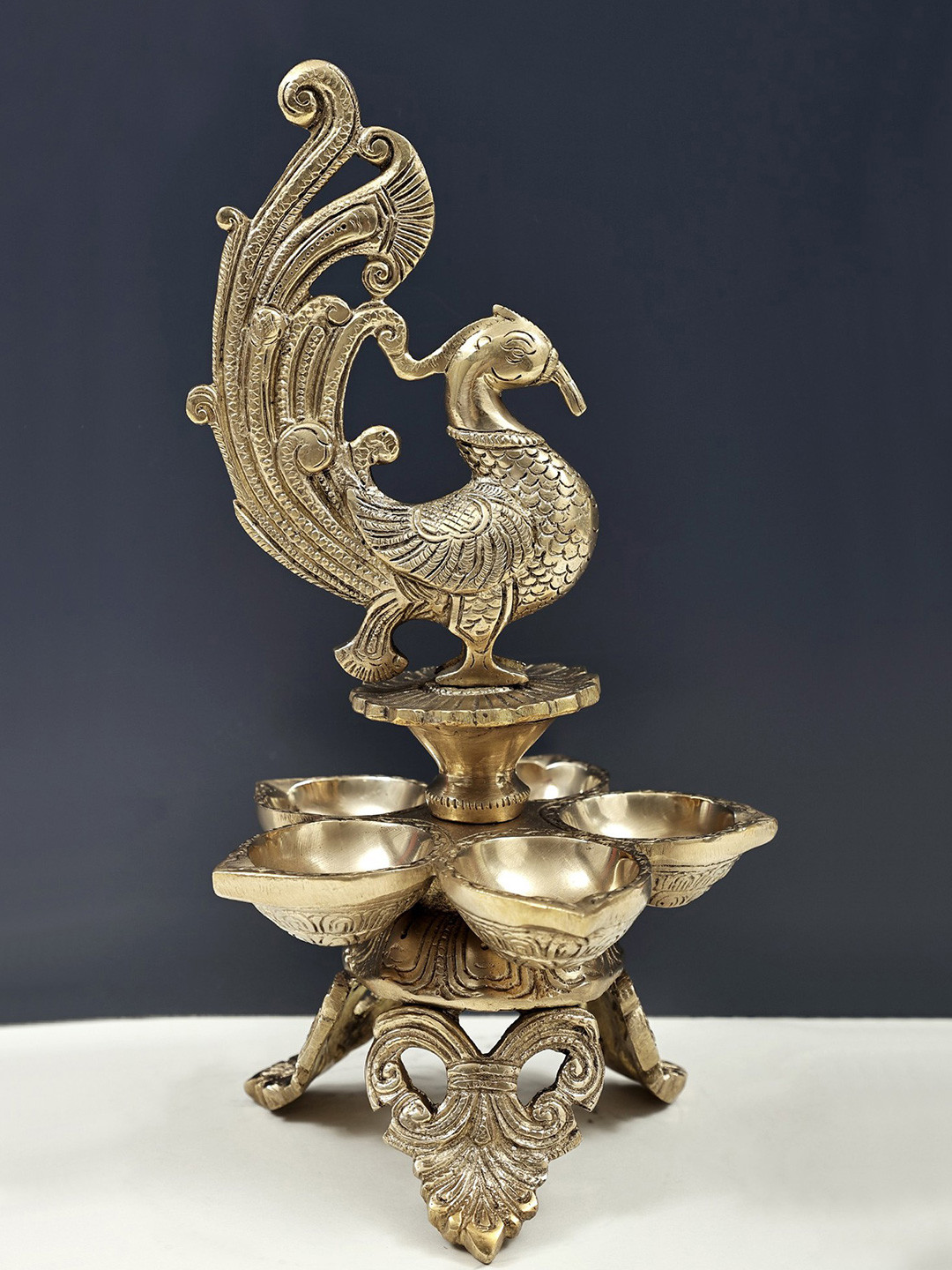 Exotic India Peacock Lamp with Five Wicks