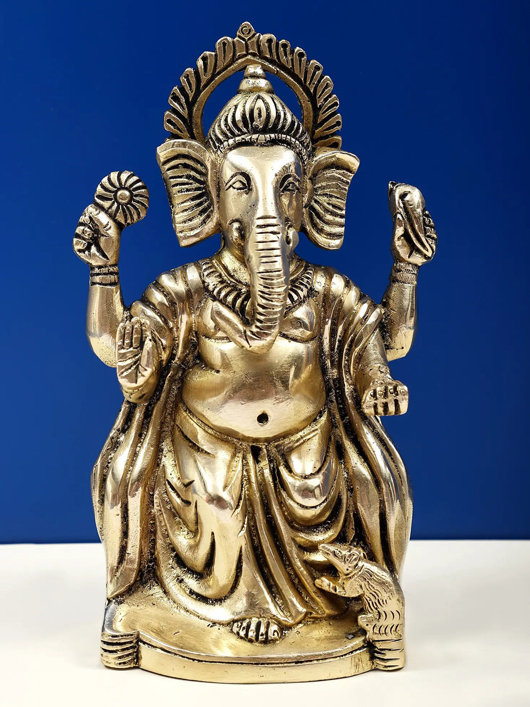 Exotic India Gold-Toned & Black Lord Ganesha in Ashirwad Mudra Showpiece