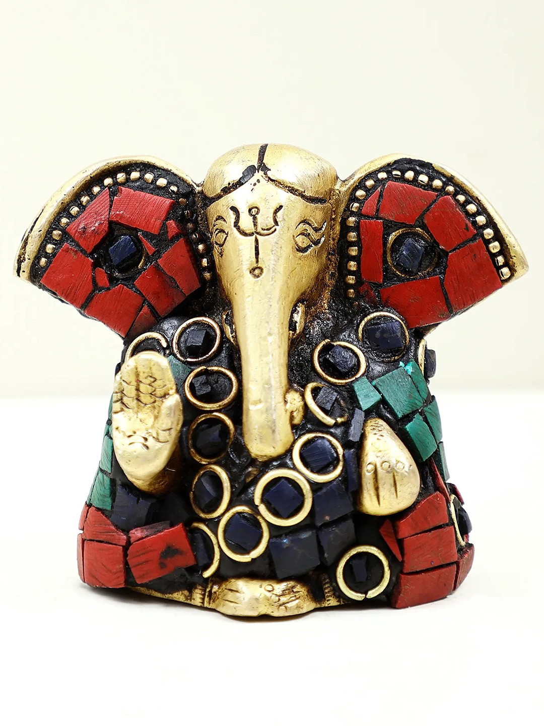 Exotic India Gold-Toned & Red Small Brass Blessing Ganesha Brass Showpiece