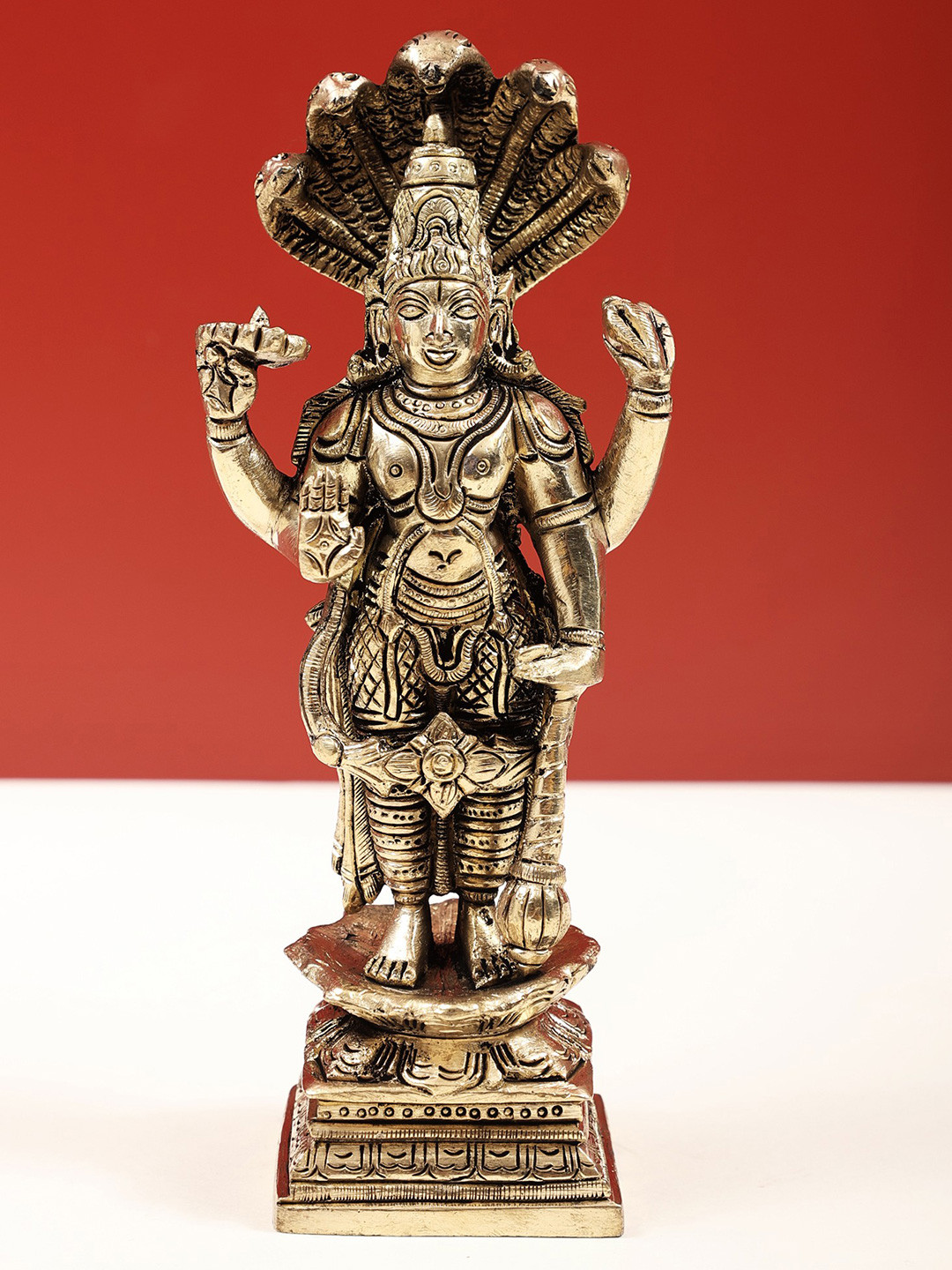 Exotic India Gold-Toned Religious Standing Bhagwan Vishnu Idol Showpiece