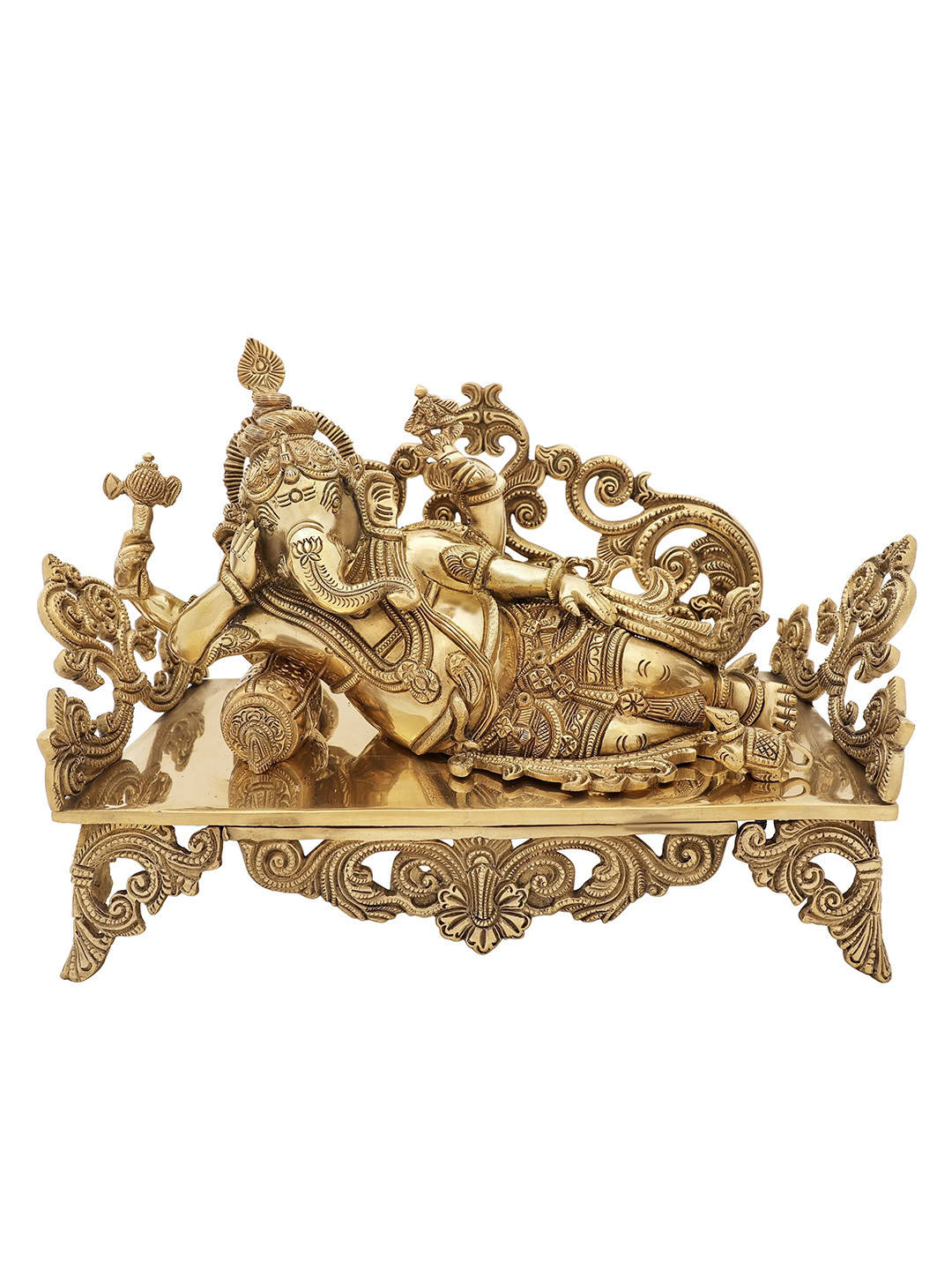 Exotic India Gold Toned Reclining Ganesh Religious Showpiece