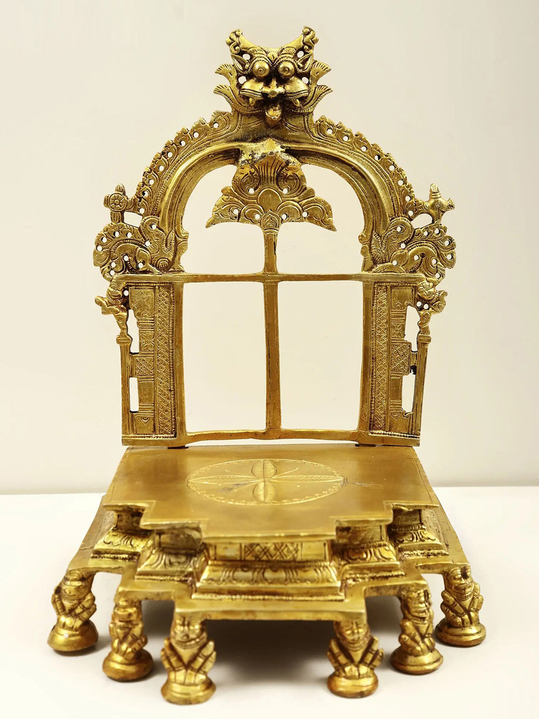 Exotic India Gold-Toned & Brown Deity Throne In Brass Showpiece