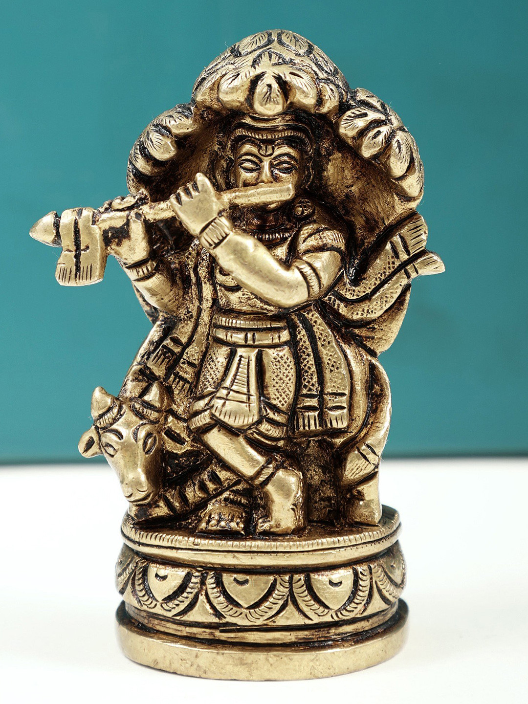 Exotic India Gold-Toned Small Fluting Krishna Under Kadamba Tree