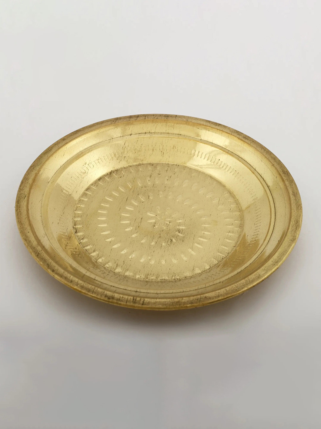 Exotic India Gold-Toned Pooja Plate In Brass