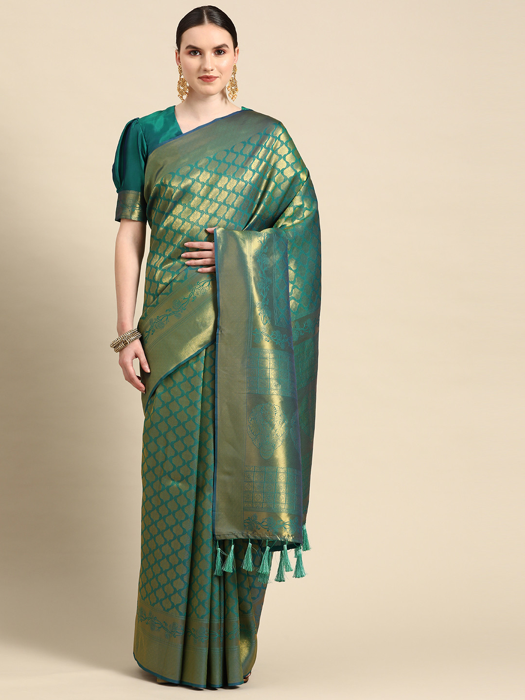 Vardha Floral Zari Silk Blend Kanjeevaram Saree