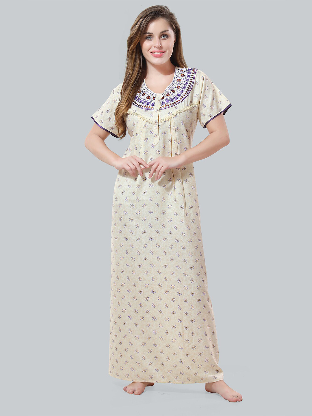 Be You Off White Embroidered Maxi Nightdress
