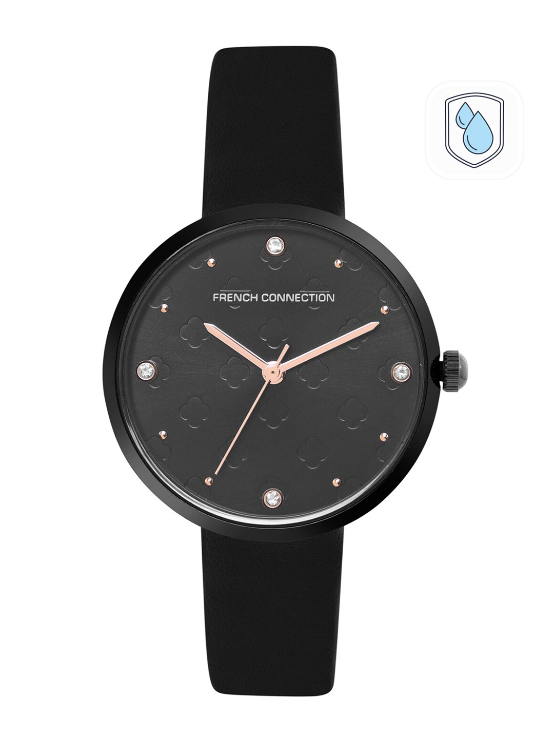 French Connection Women Black Dial & Black Leather Straps Analogue Watch FCN00040H