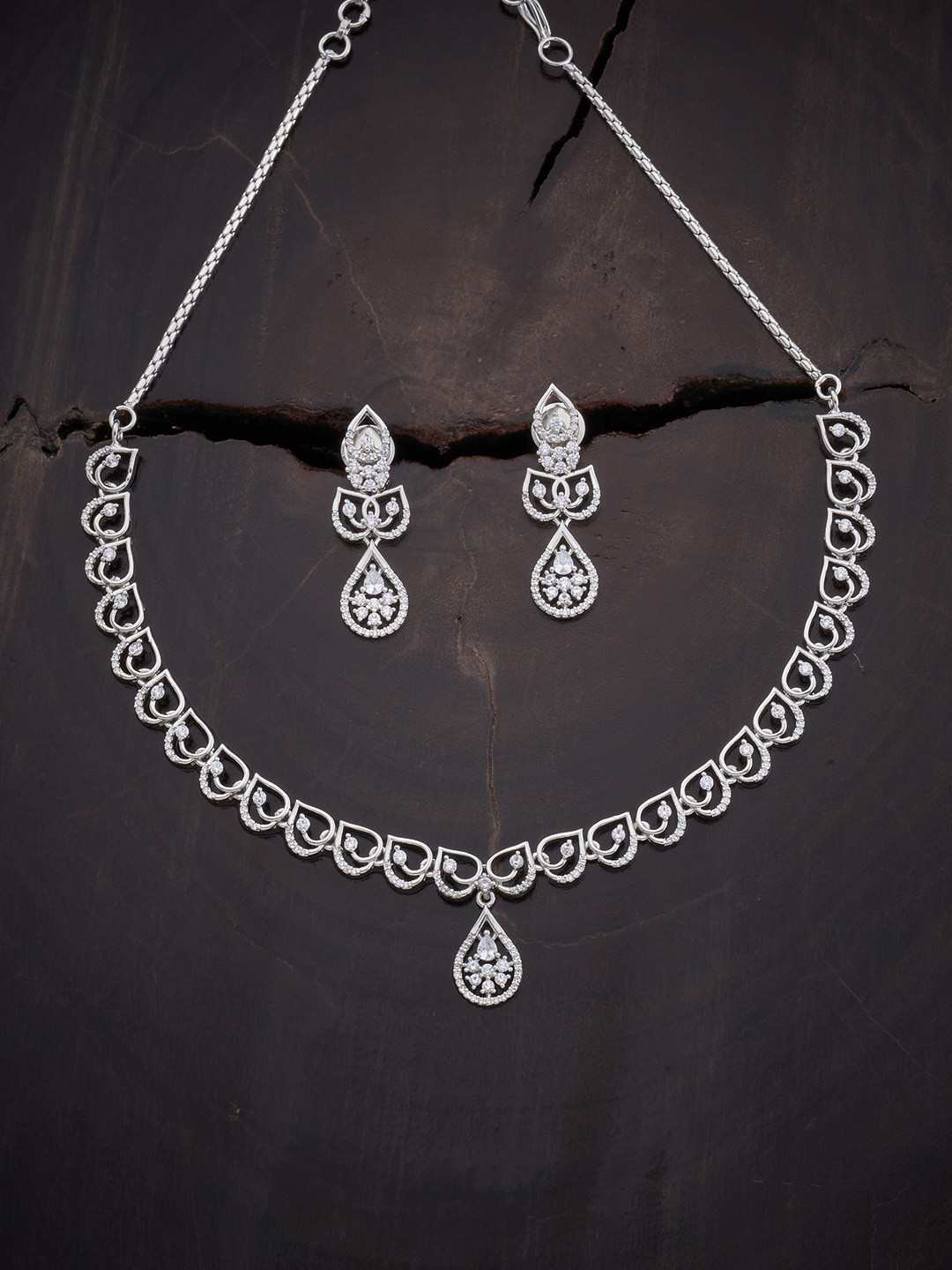 Kushal's Fashion Jewellery Rose Gold-Embellished Bridal Zircon Floral Shaped Drop Earrings