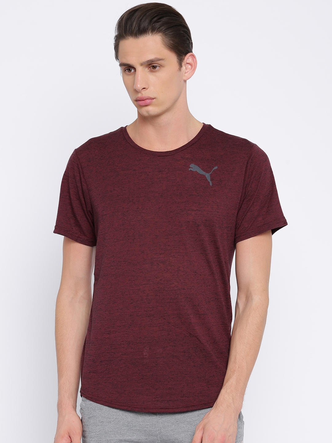 Puma Men Maroon Solid Round Neck T shirt