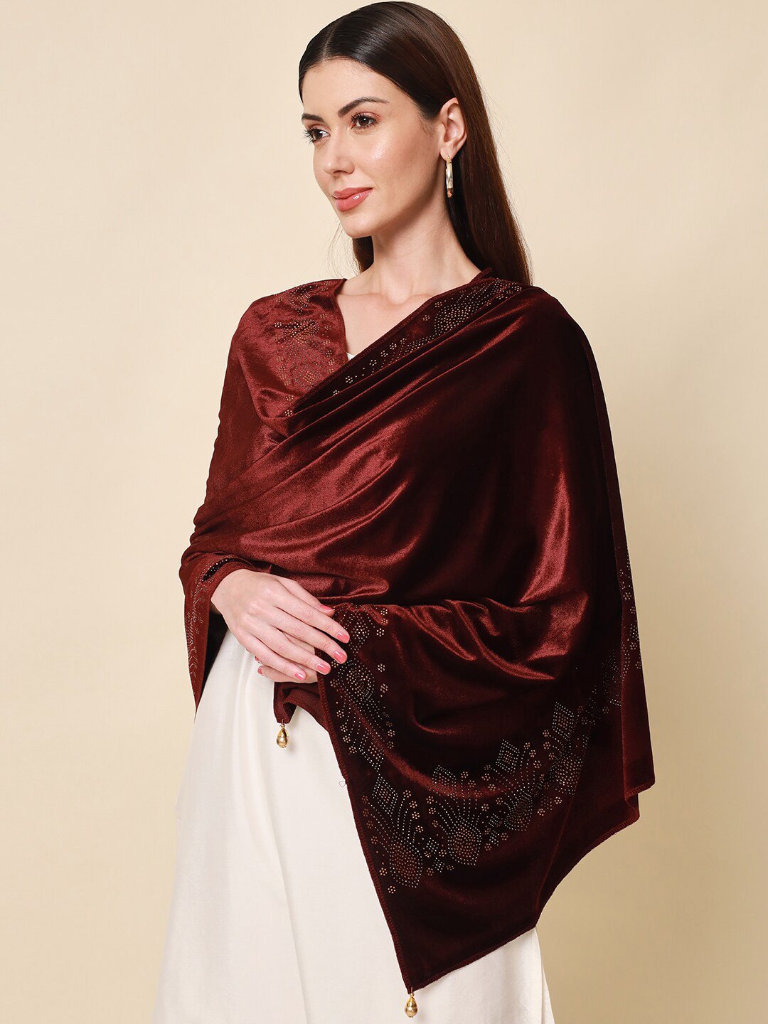 Pashmoda Women Purple Embellished Velvet Shawl