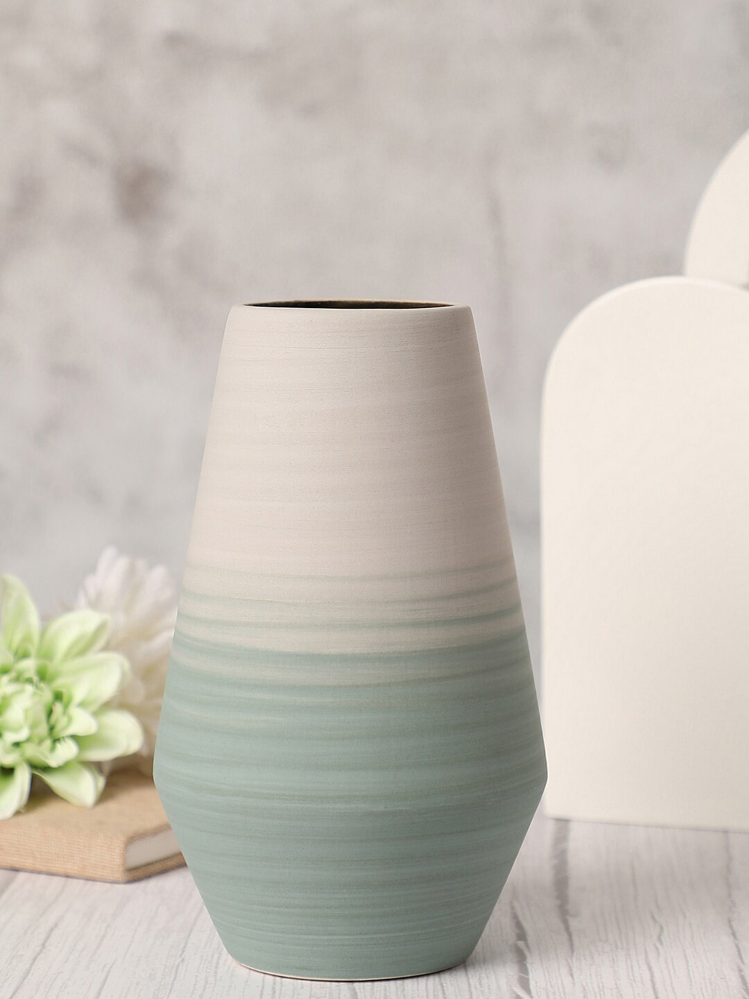 Bonhomie Off-White & Sea Green Ombre Ceramic Vase