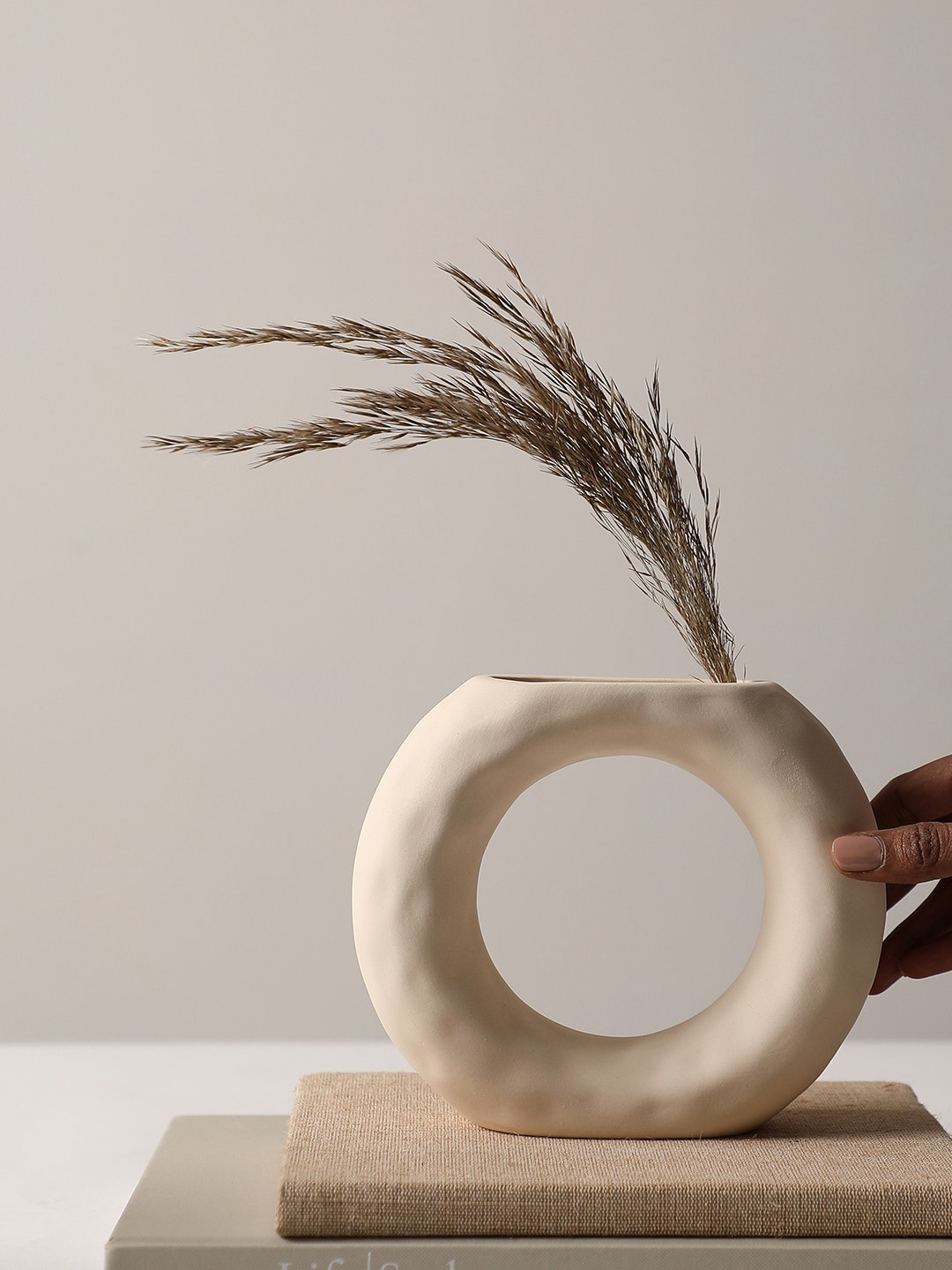 Bonhomie Beige Colored Textured Round Ceramic Vases