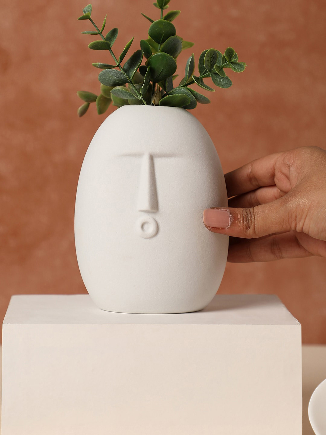 Bonhomie White Abstract Face Ceramic Vase