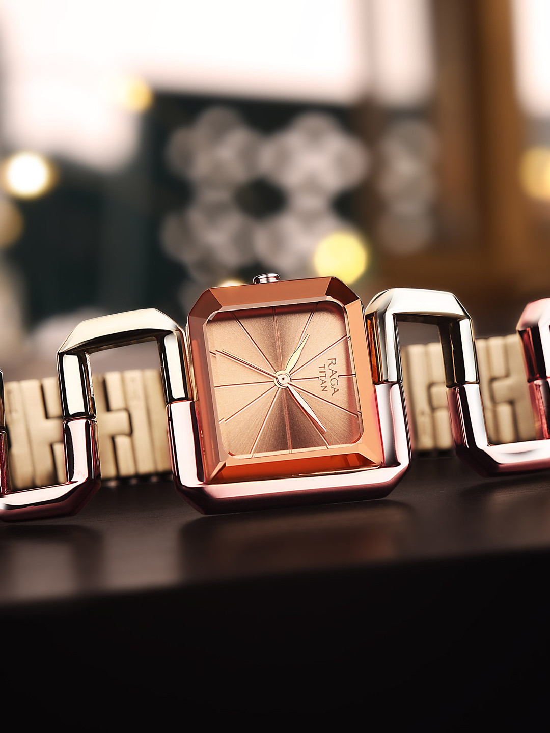Titan Women Rose Gold-Toned Brass Embellished Dial & Gold Toned Stainless Steel Bracelet Style Straps Watch 95155KM01