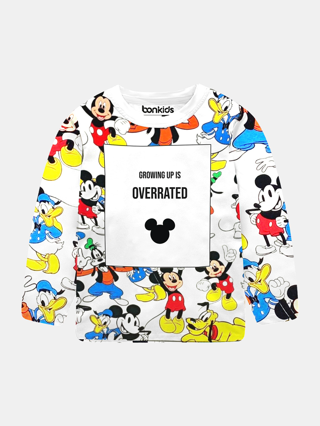 BONKIDS Boys White Mickey Mouse Printed Cotton T-shirt
