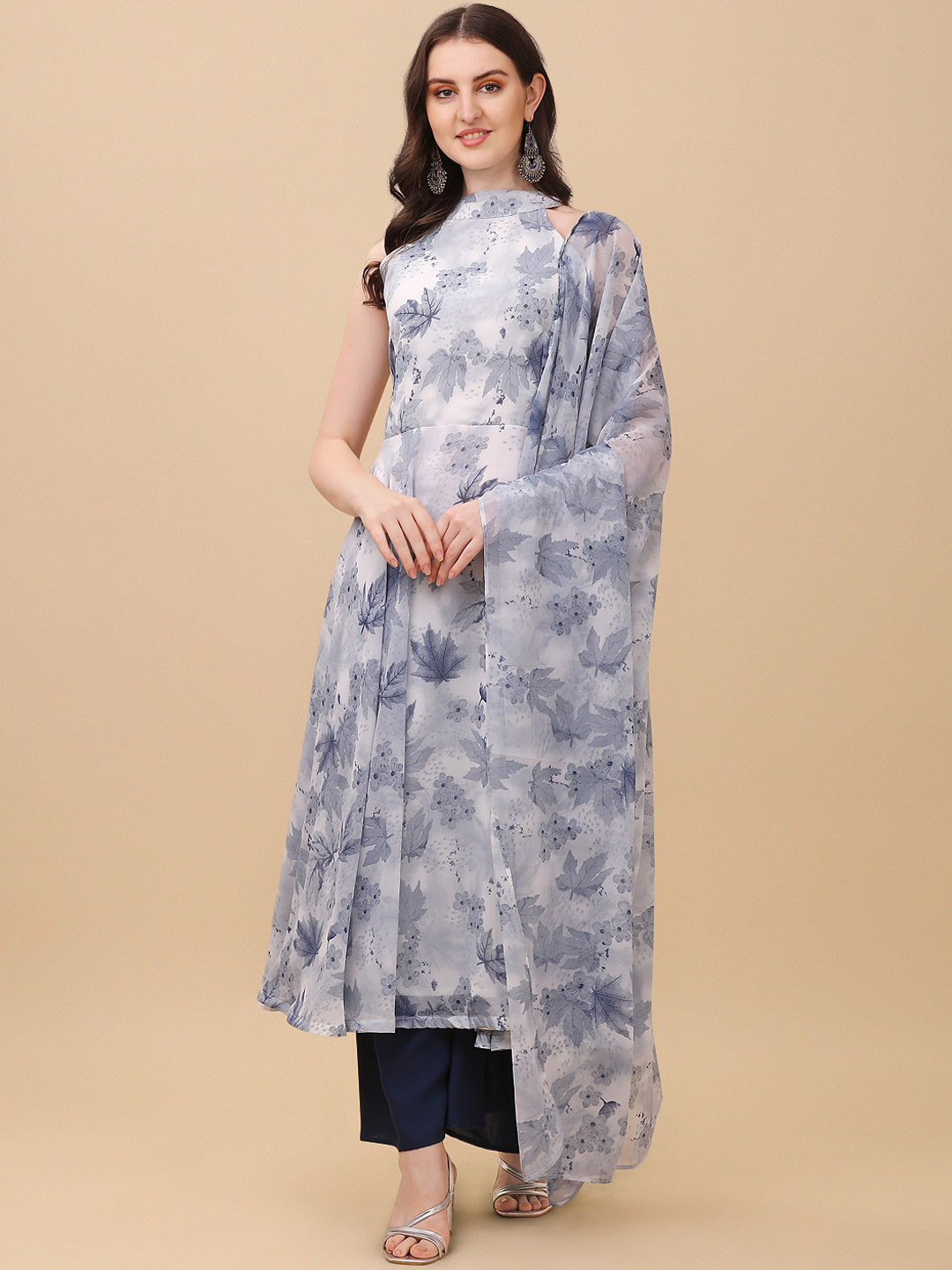 Virah Fashion Women Blue Floral Printed Kurta with Palazzos & Dupatta
