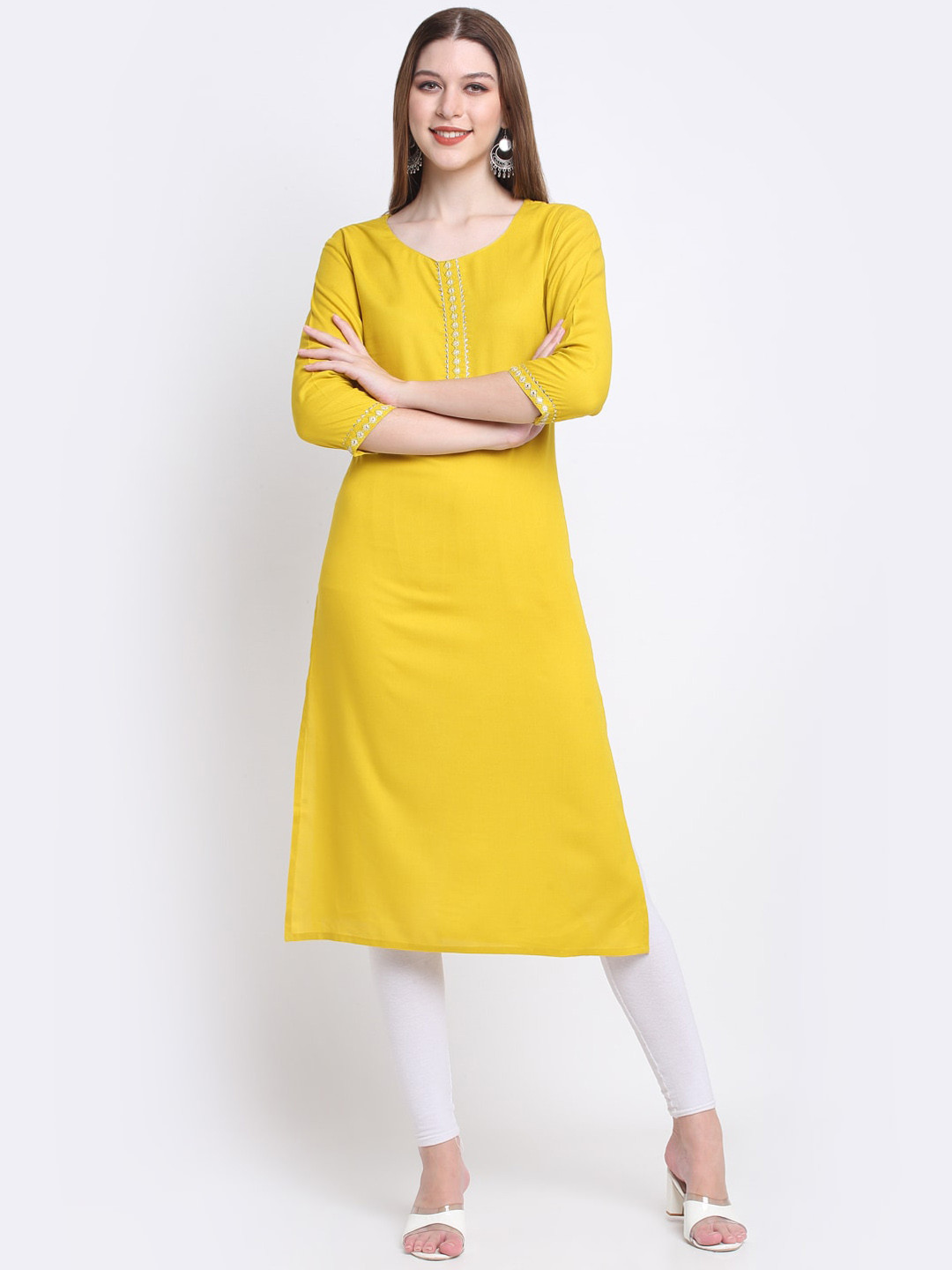 KALINI Round Neck Three-Quarter Sleeves Gotta Patti Kurta