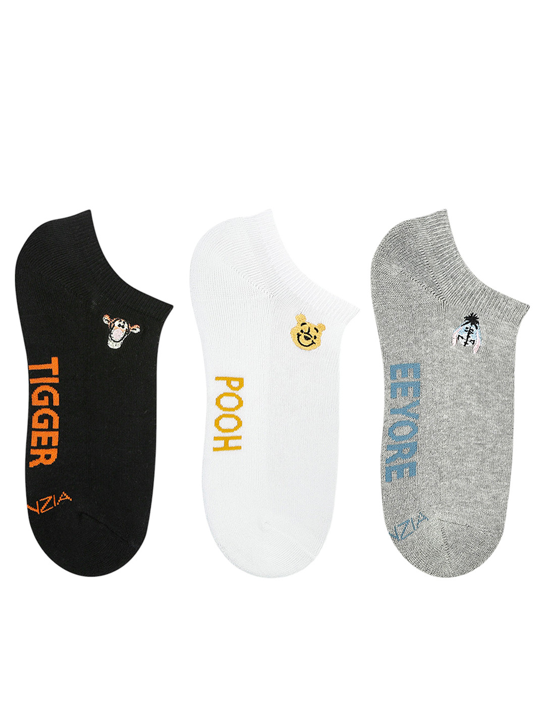 Balenzia x Disney Women Pack Of 3 Black & White Solid Cotton Ankle-Length Socks