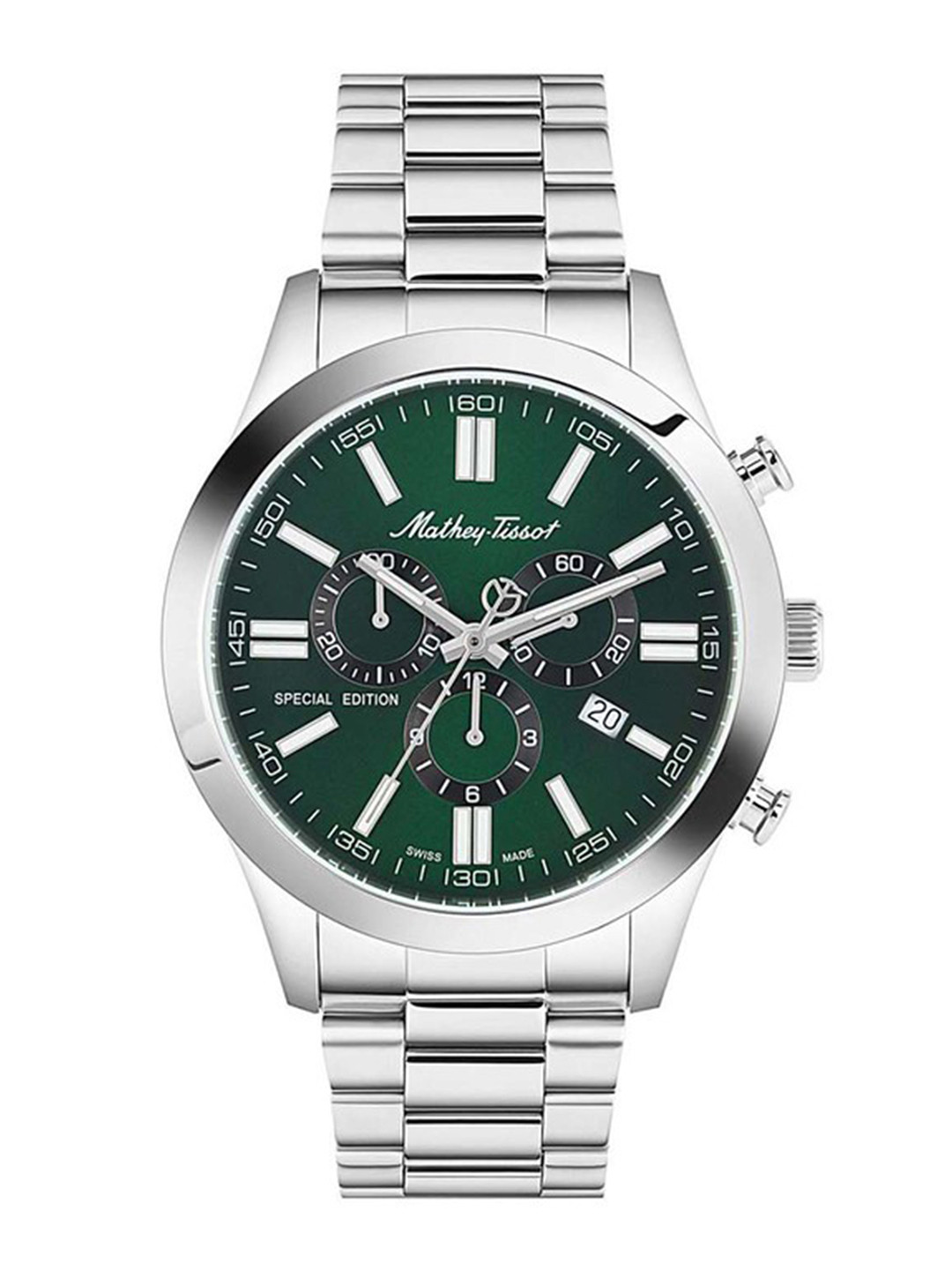 Mathey-Tissot Swiss Made Men Green Brass Dial & Silver Toned Chronograph Watch H455CHVE