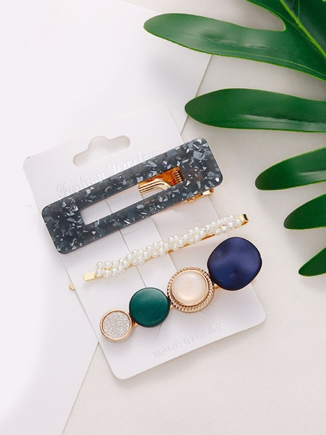Pinapes Unisex Pink & Blue Set of 3 Embellished Bobby Pins
