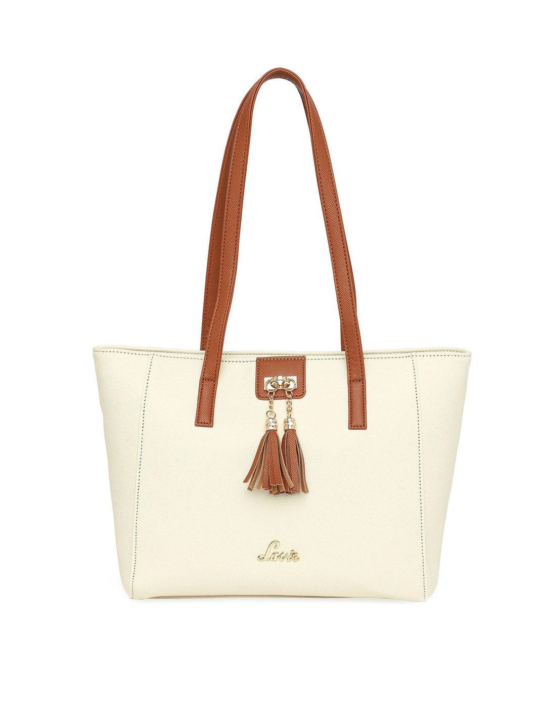 Lavie White Structured Shoulder Bag with Tasselled